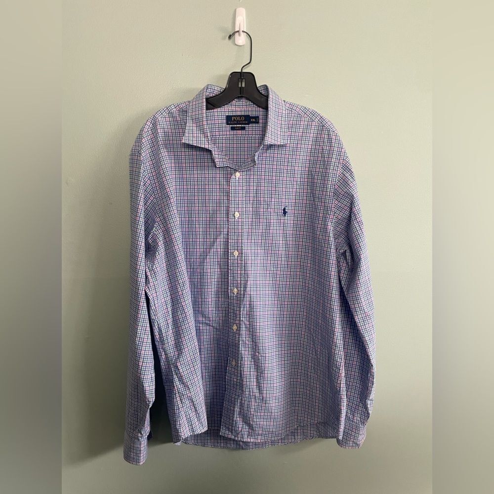 Polo Ralph Lauren Men’s Blue Green Spring Slim Fit LS Button Down Shirt SZ XXL